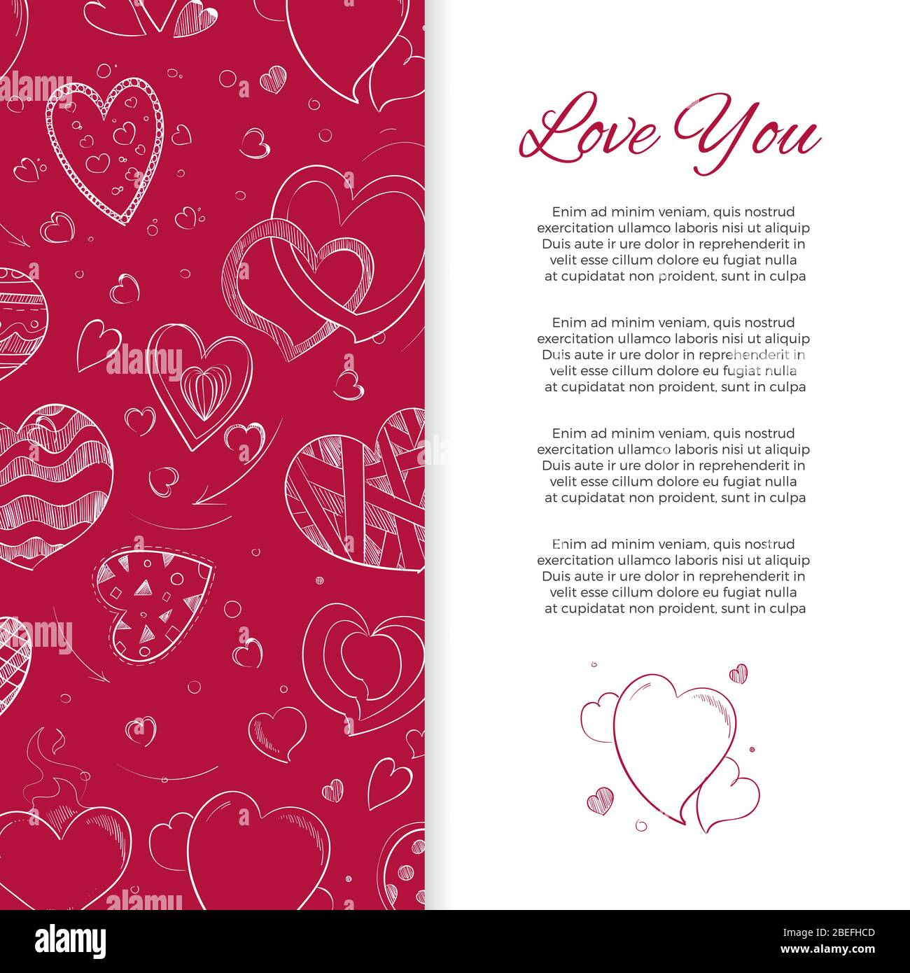 Love you background or card with doodle hearts. Vector illustration Stock Vector