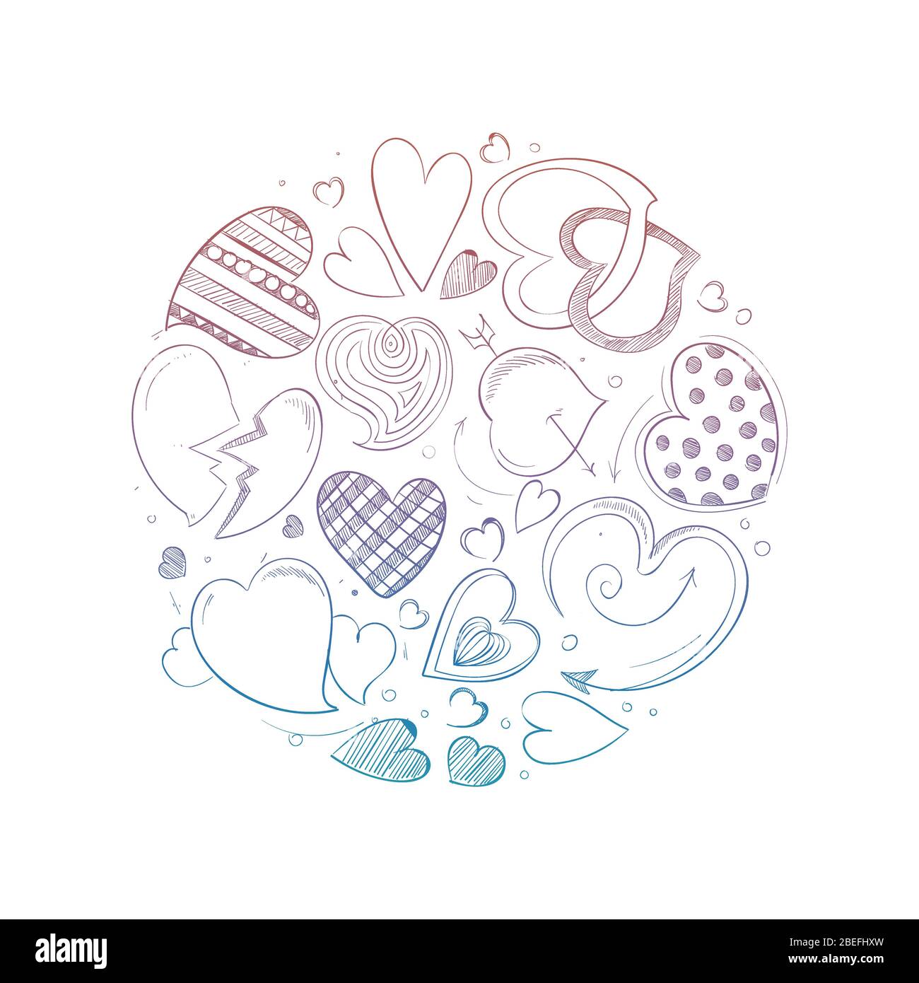 Hand drawn hearts round concept. Badge and emblem, vector illustration Stock Vector