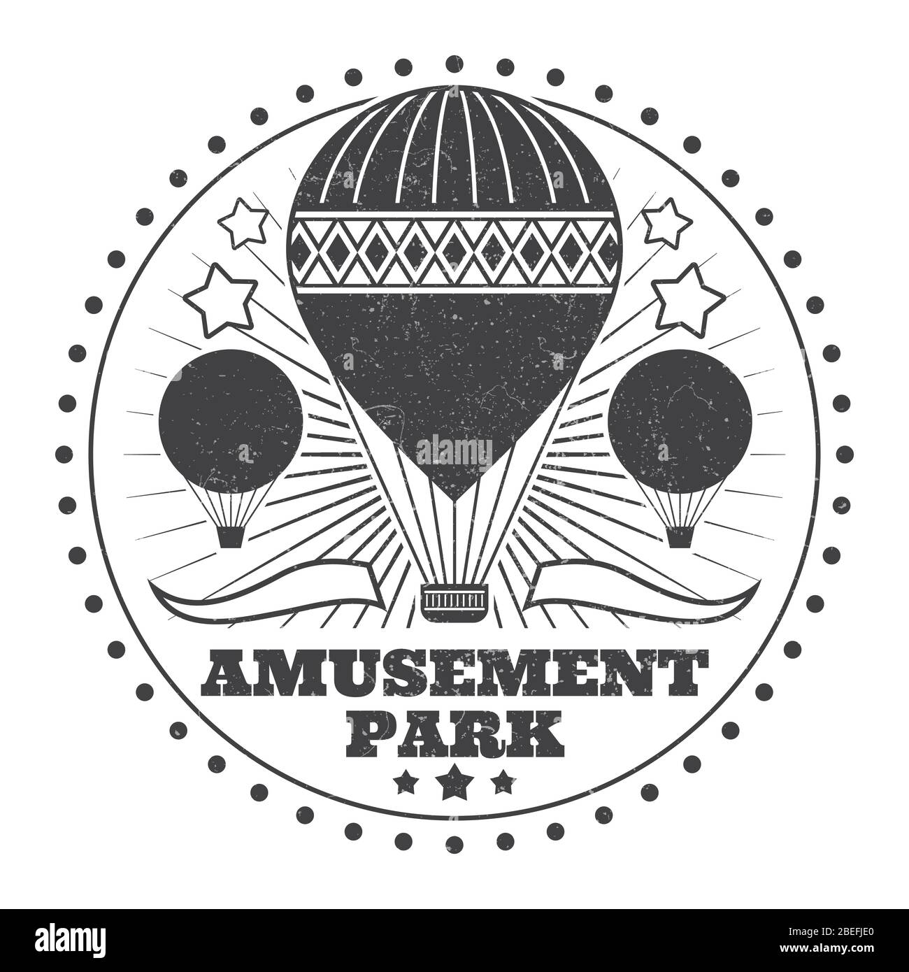 Vintage amusement park emblem monochrome with grunge effect. Vector illustration Stock Vector