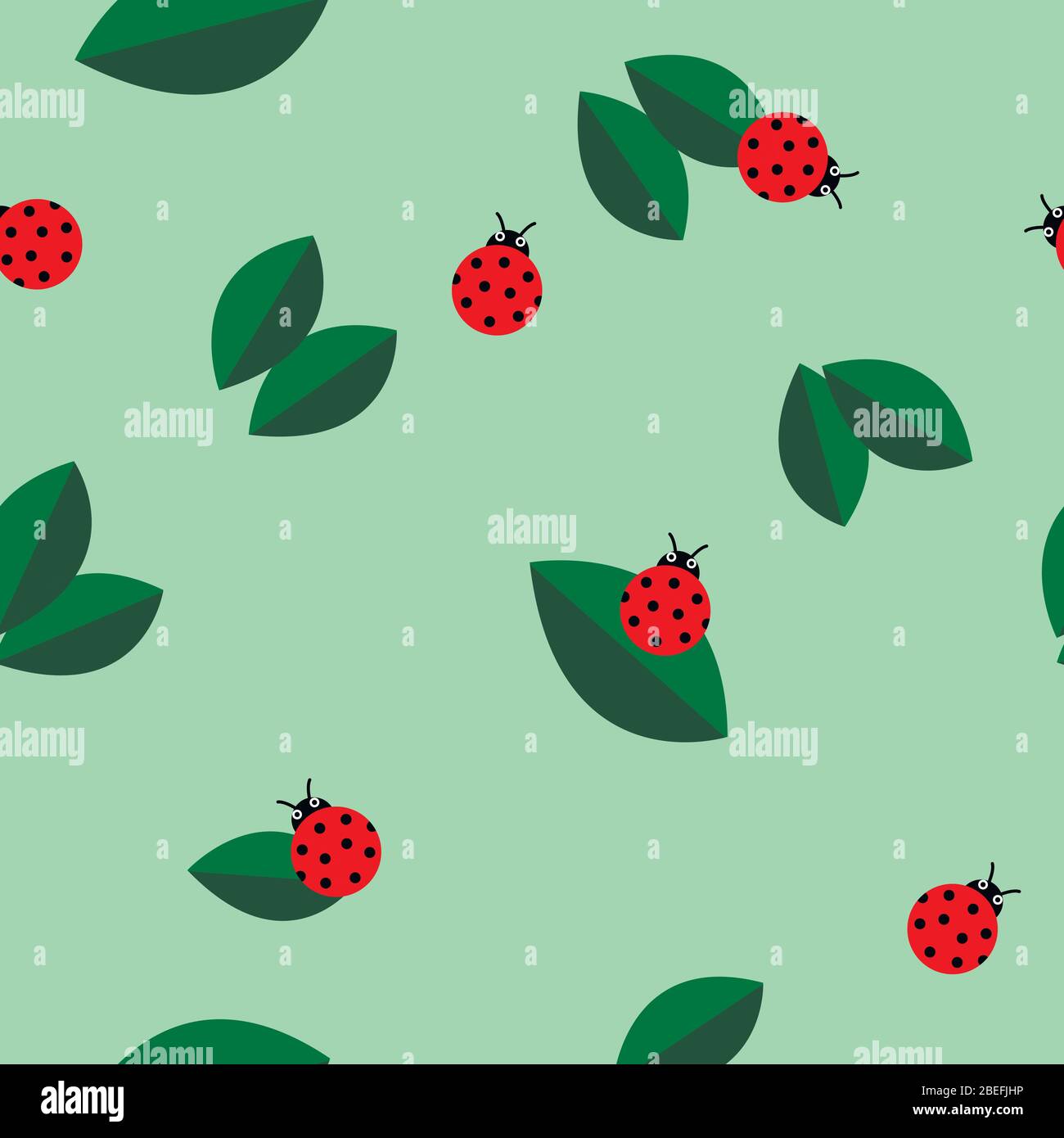 Ladybugs and leaves texture. Vector seamless pattern background ...
