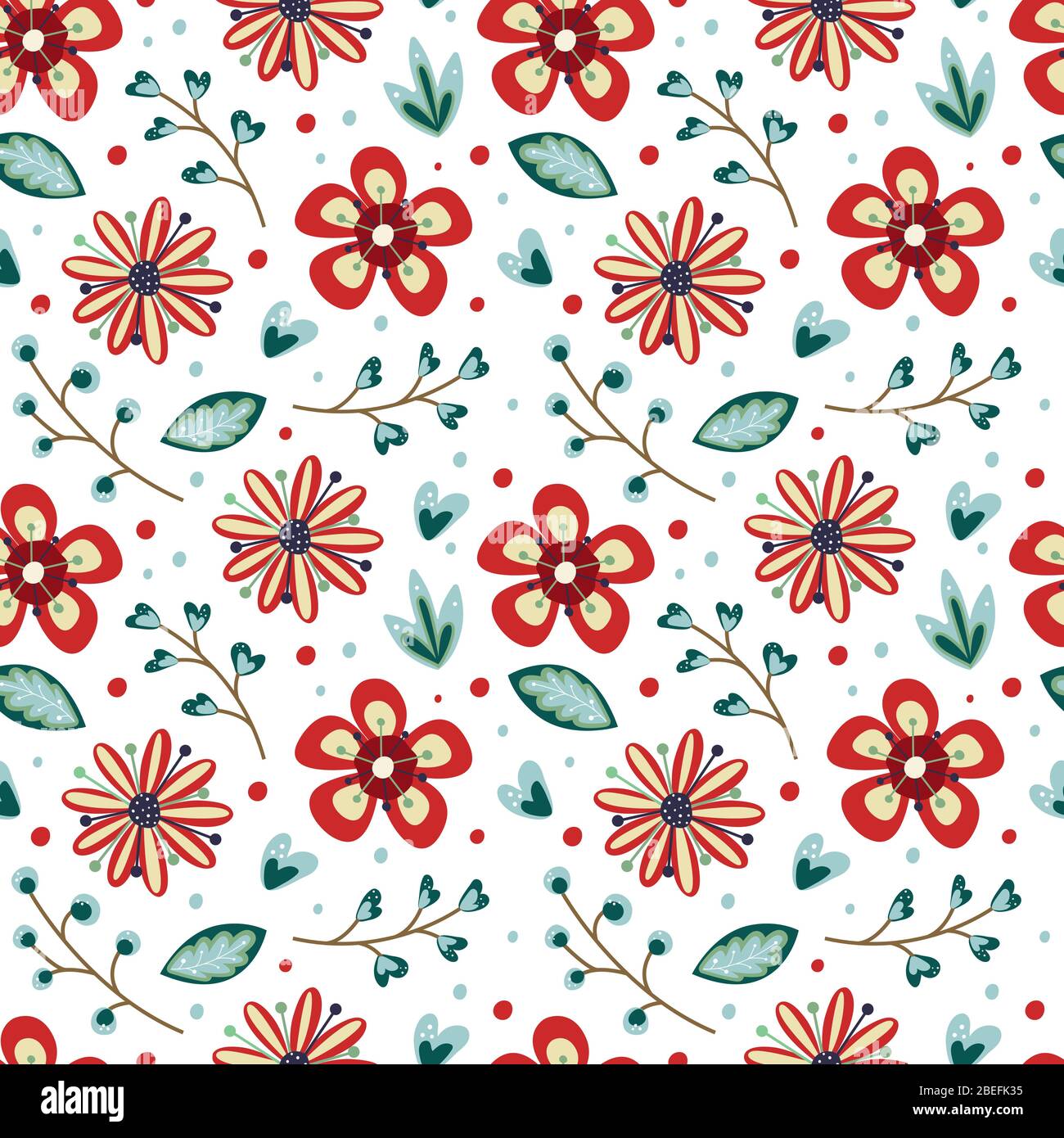 Vector floral seamless pattern in doodle style on the light background ...