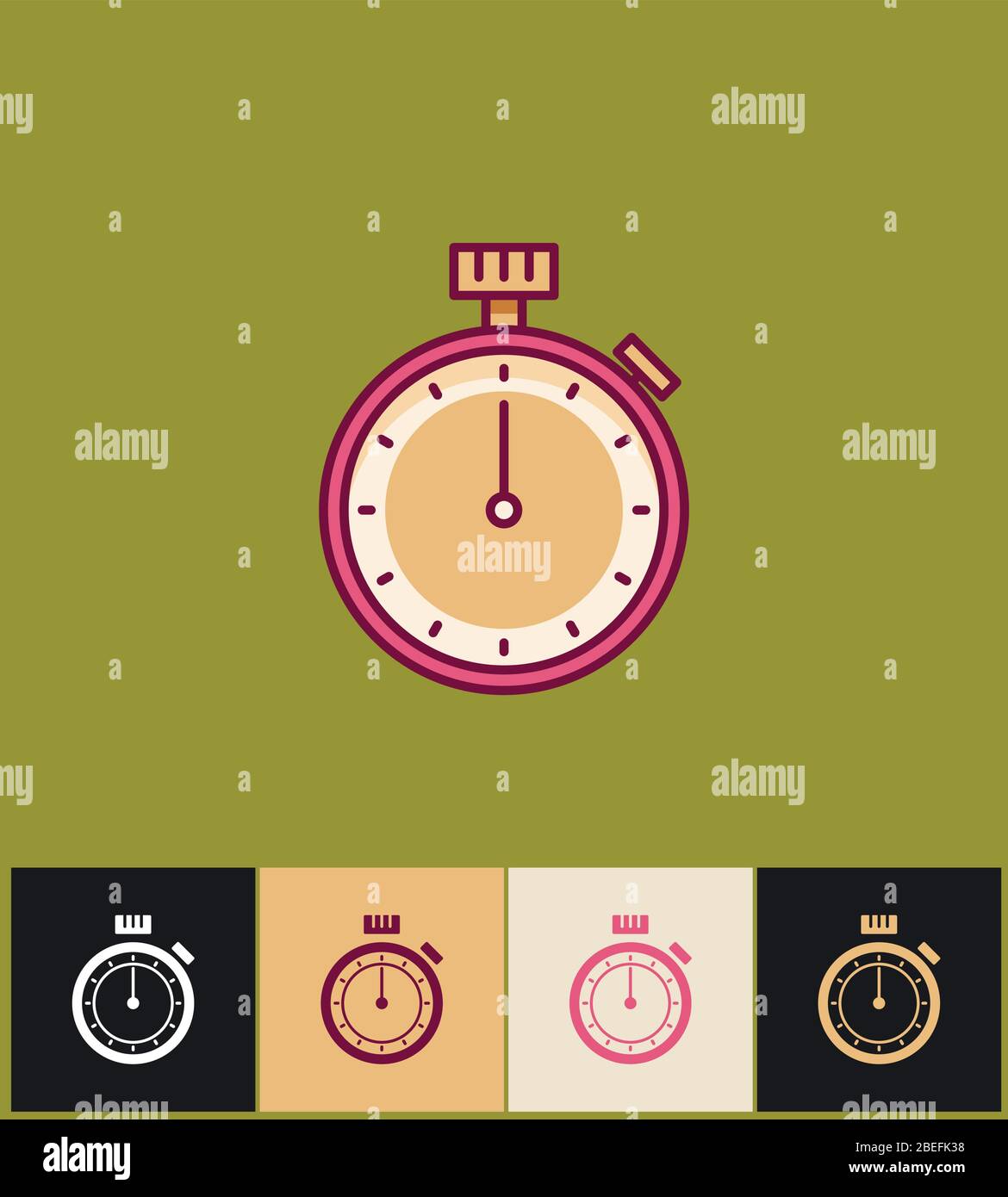 Clock icon. Flat vector illustration on different colored backgrounds ...