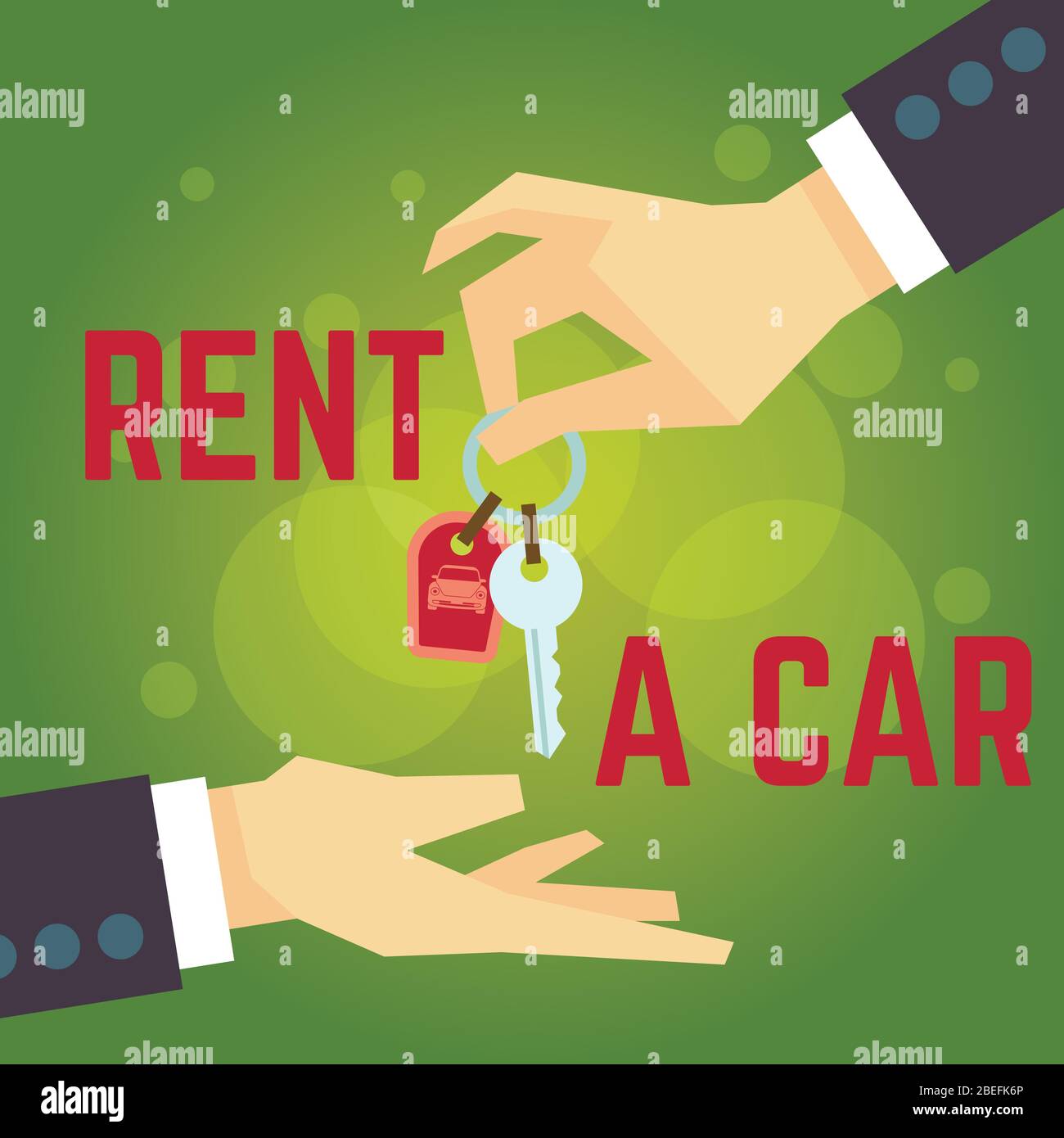 Car rent vector illustration. Hand holding car key. Flat style concept