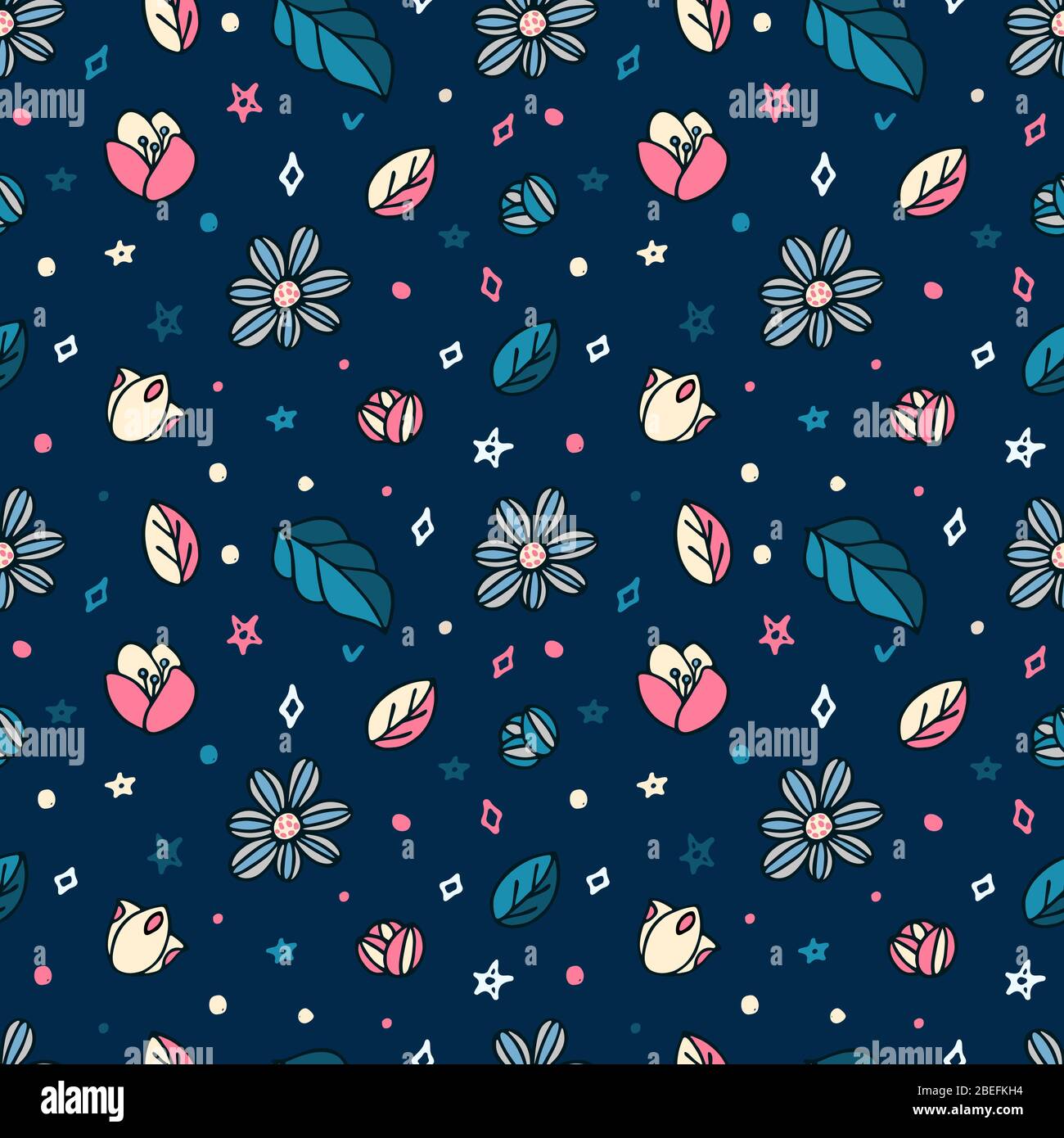 Vector floral seamless pattern in doodle style. Flower illustration ...