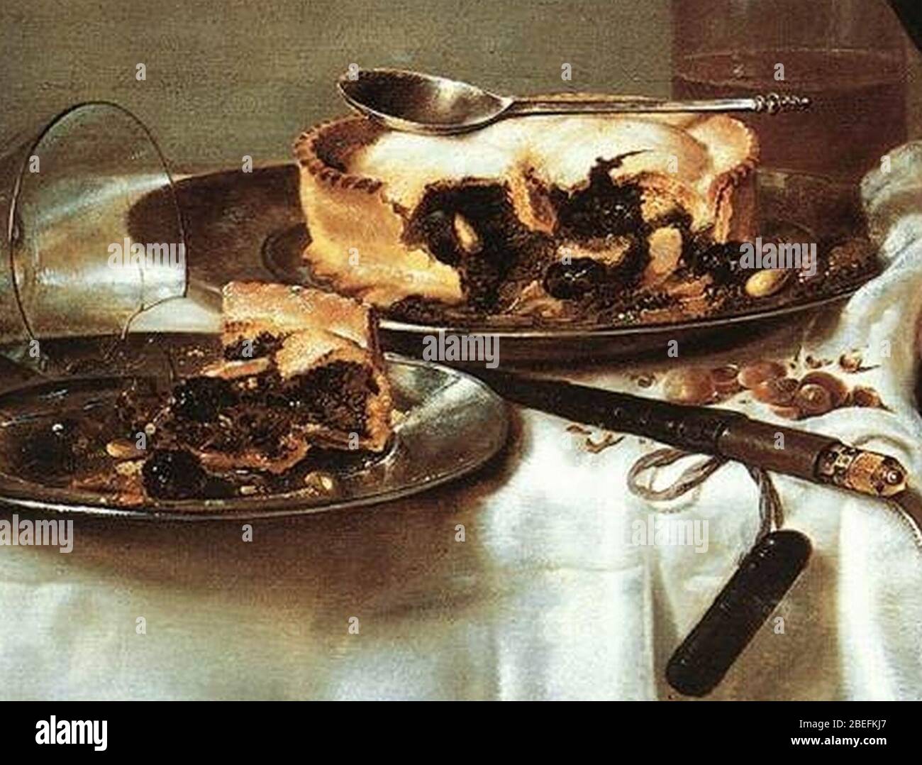 Heda Willem Claeszoon - Breakfast Table with Blackberry Pie - detail pie. Stock Photo