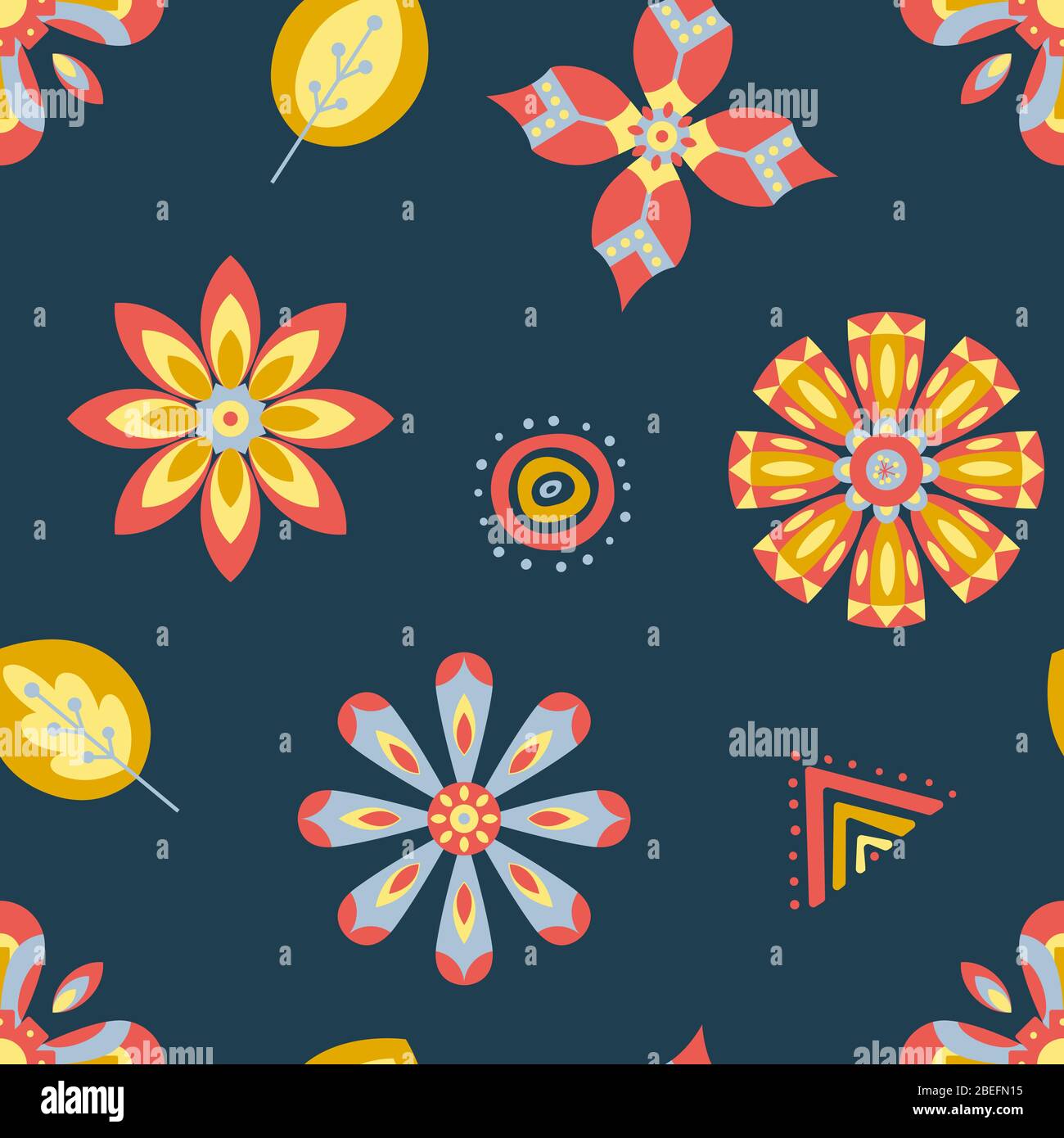 Vector bright floral seamless pattern on the dark background. Botanical ...
