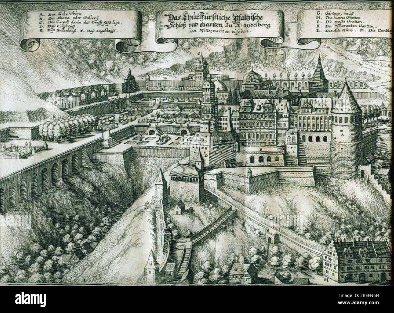 Heidelberg Schloss Merian 1645. Stock Photo