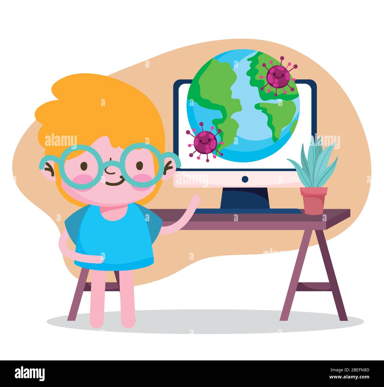 education online, student boy computer world pandemic coronavirus ...