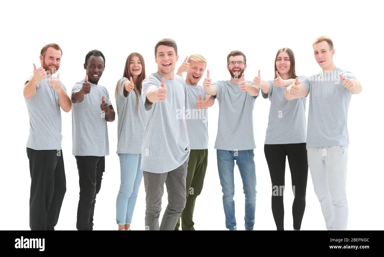 group of smiling young people showing thumbs up Stock Photo - Alamy