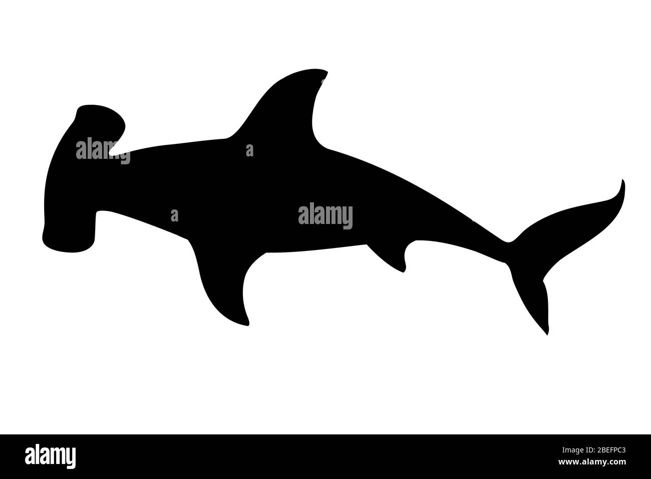 Black silhouette hammerhead shark underwater giant animal simple cartoon character design flat vector illustration isolated on white background Stock Vector