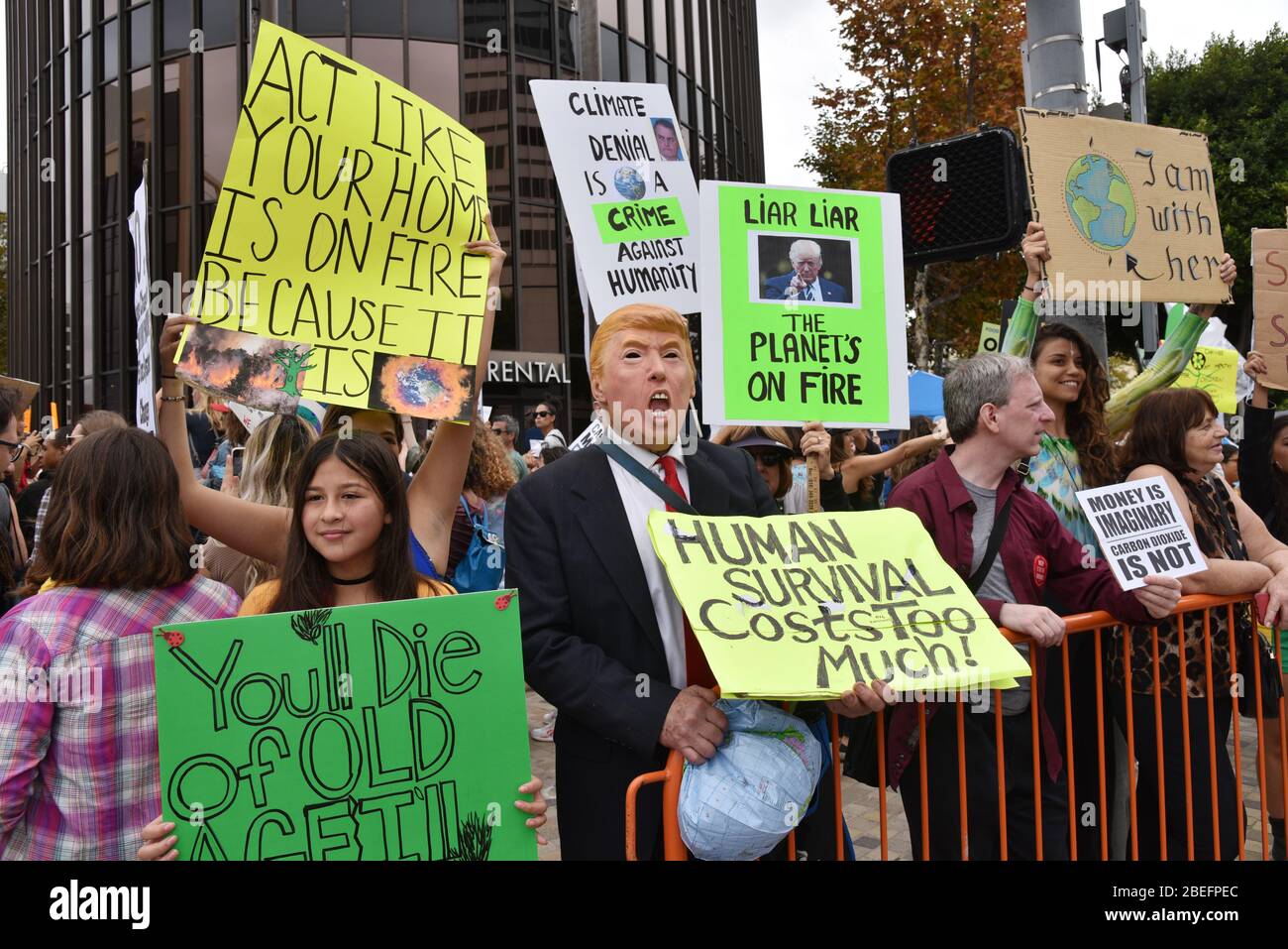 BEVERLY HILLS, CA/USA - SEPTEMBER 26, 2019: An activist at the climate strike dressed as President Donald Trump Stock Photo