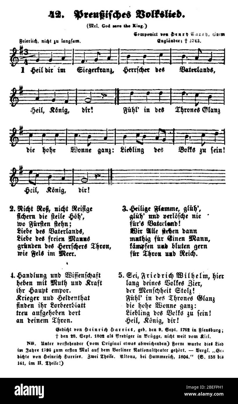 Heil dir im Siegerkranz (1843 Stock Photo Alamy