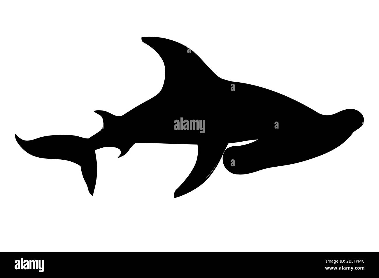Black silhouette hammerhead shark underwater giant animal simple cartoon character design flat vector illustration isolated on white background Stock Vector