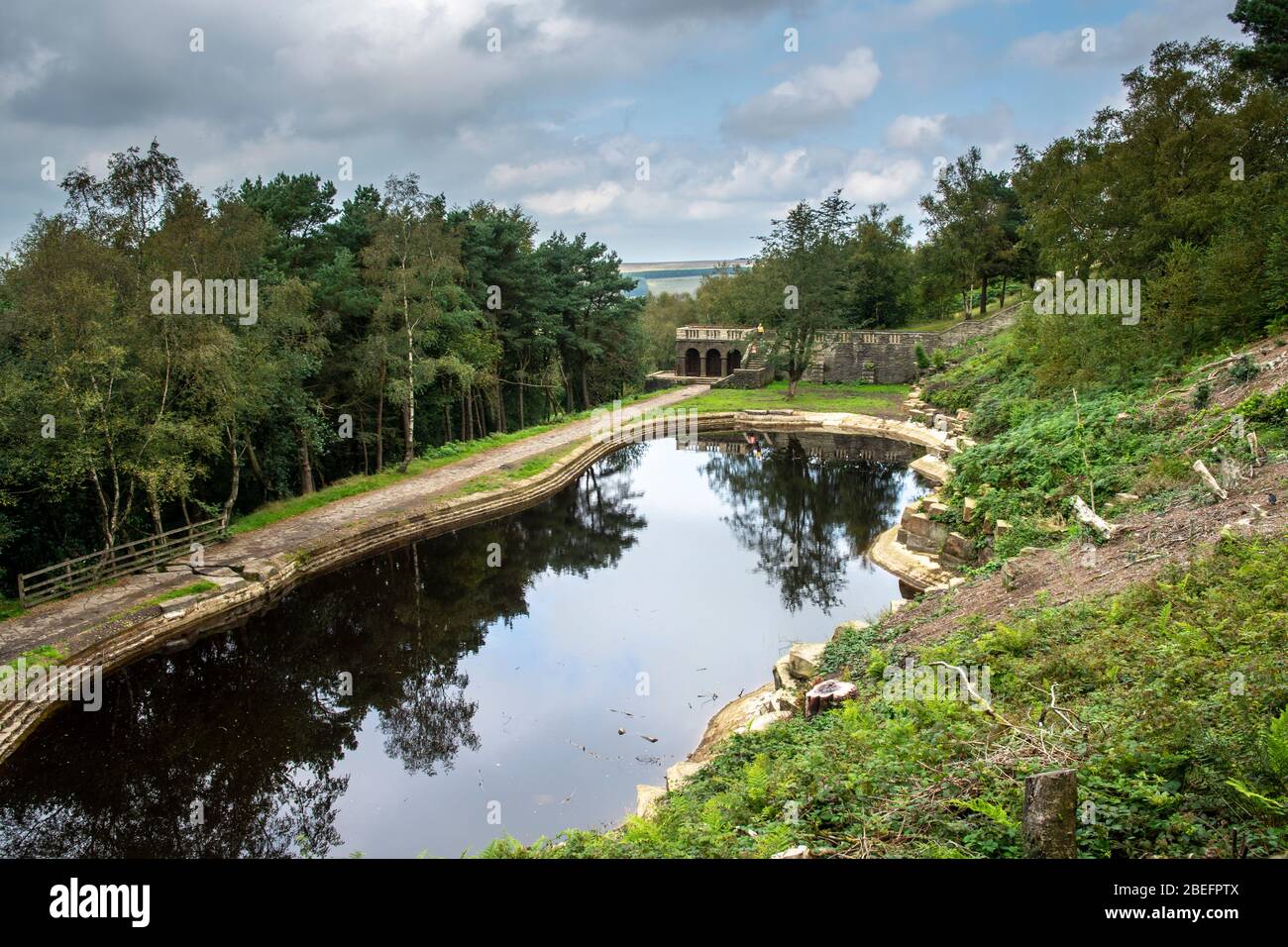 Rivington Terraced Gardens ,Horwich Bolton Lancashire is a magical place of hidden paths, caves, structures and lakes covering 45 acres of hillside. T Stock Photo