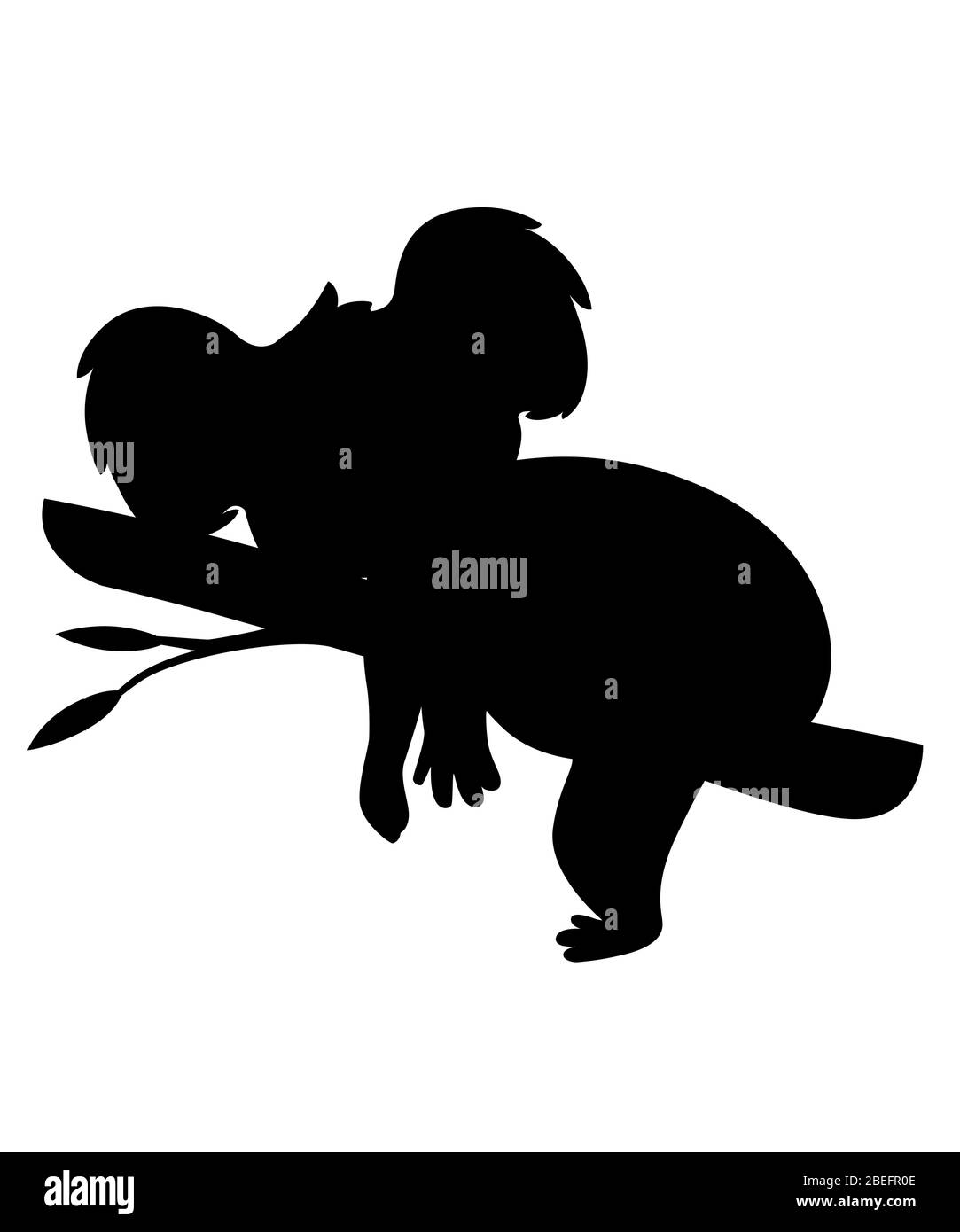 Black silhouette koala bear sleeping on wood branch cartoon animal design  flat vector illustration isolated on white background Stock Vector Image &  Art - Alamy