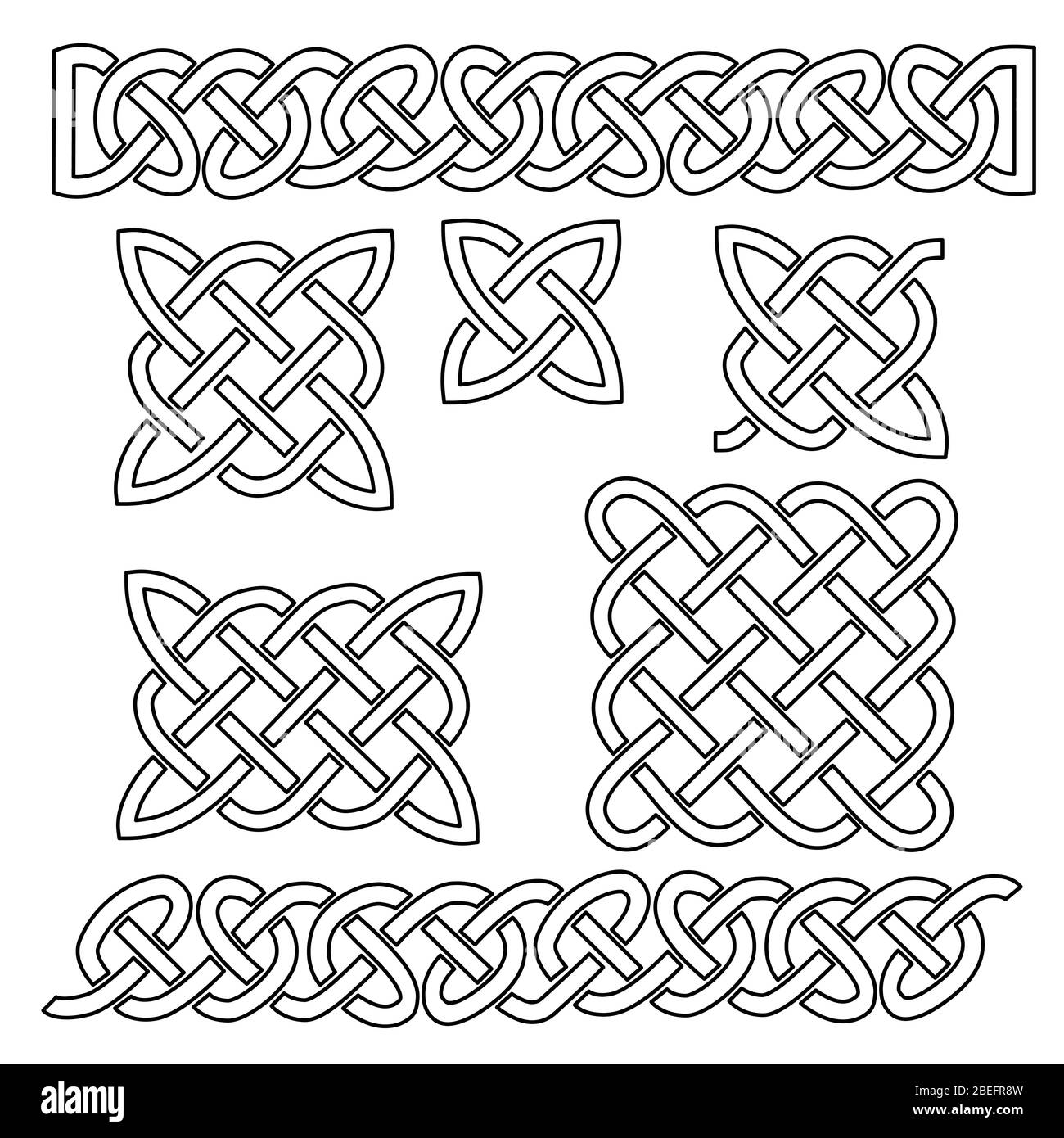 Set of celtic knot patterns and celtic elements. Vector illustration