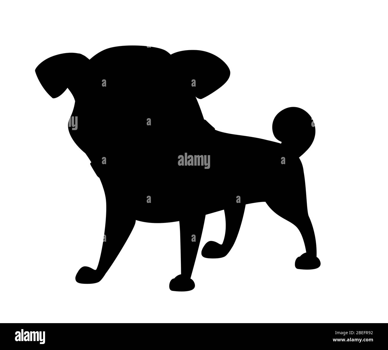 Black silhouette cute small friendly pug dog cartoon domestic animal design flat vector illustration isolated on white background Stock Vector