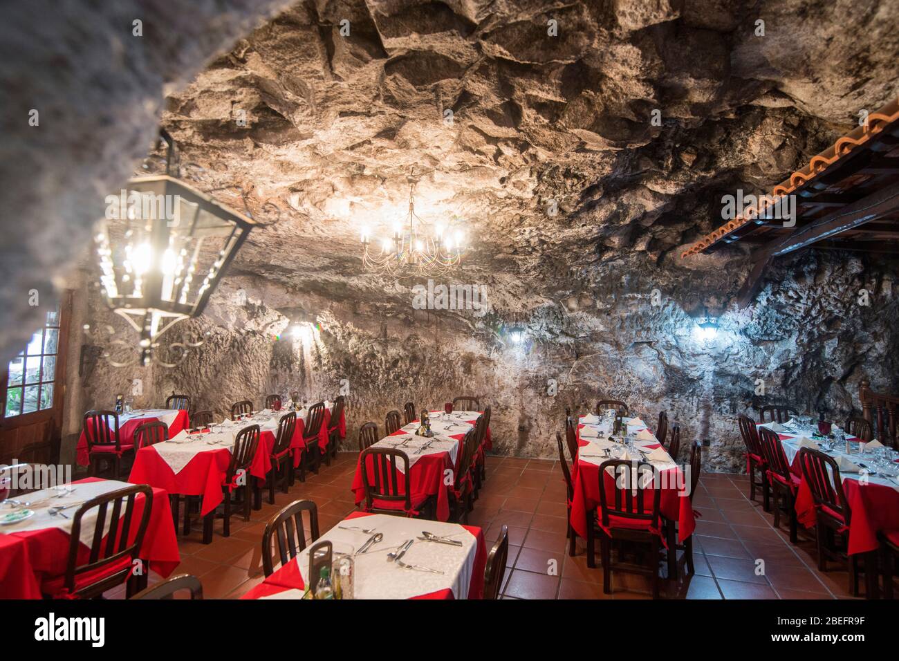 a restaurant in a cave in Porto da Cruz on the coast at east Madeira on the  Island Madeira of Portugal. Portugal, Madeira, April 2018 Stock Photo -  Alamy