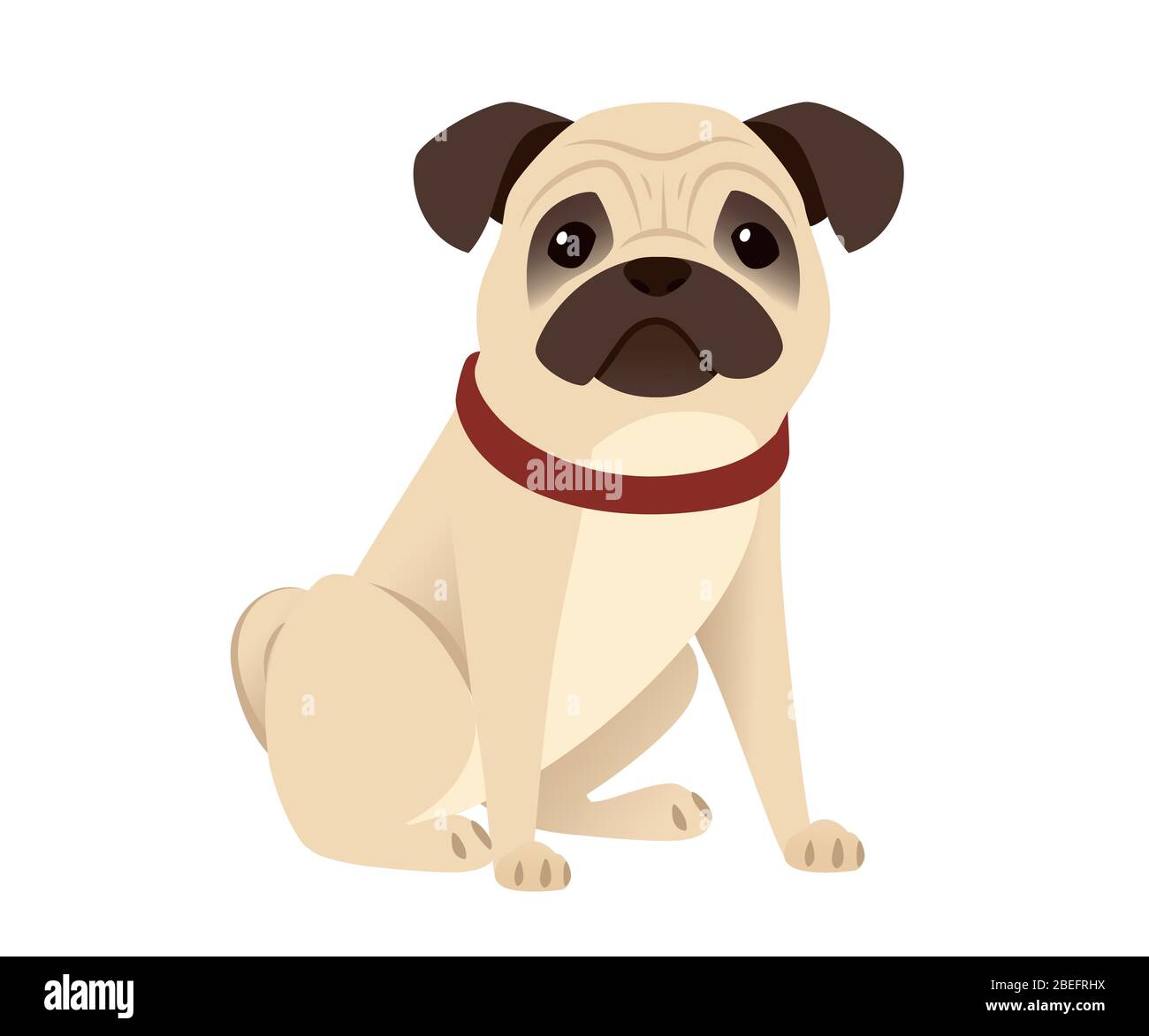 Cute small friendly pug dog cartoon domestic animal design flat vector illustration isolated on white background Stock Vector