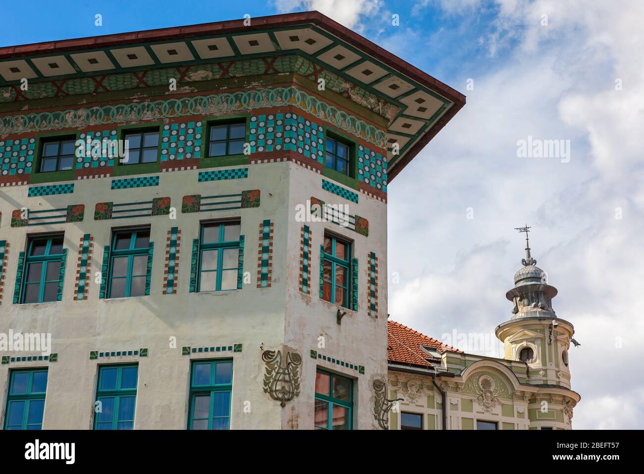Hauptmann house on Preseren square, one of the gems of art nouveau architecture in Ljubljana, Slovenia Stock Photo