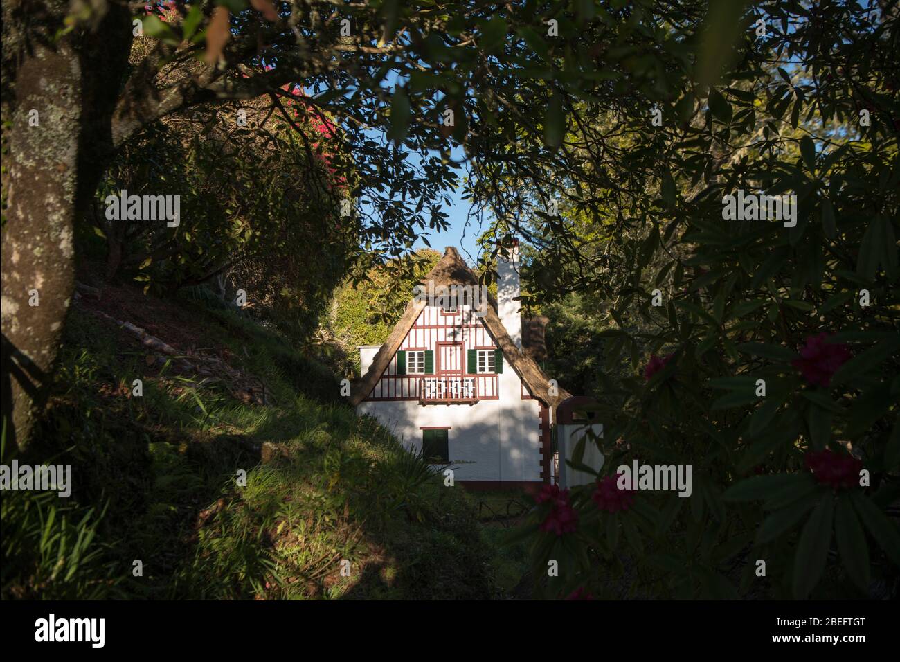 the Guesthouse at the Natural Park of Queimadas in Central Madeira on the Island Madeira of Portugal.   Portugal, Madeira, April 2018 Stock Photo
