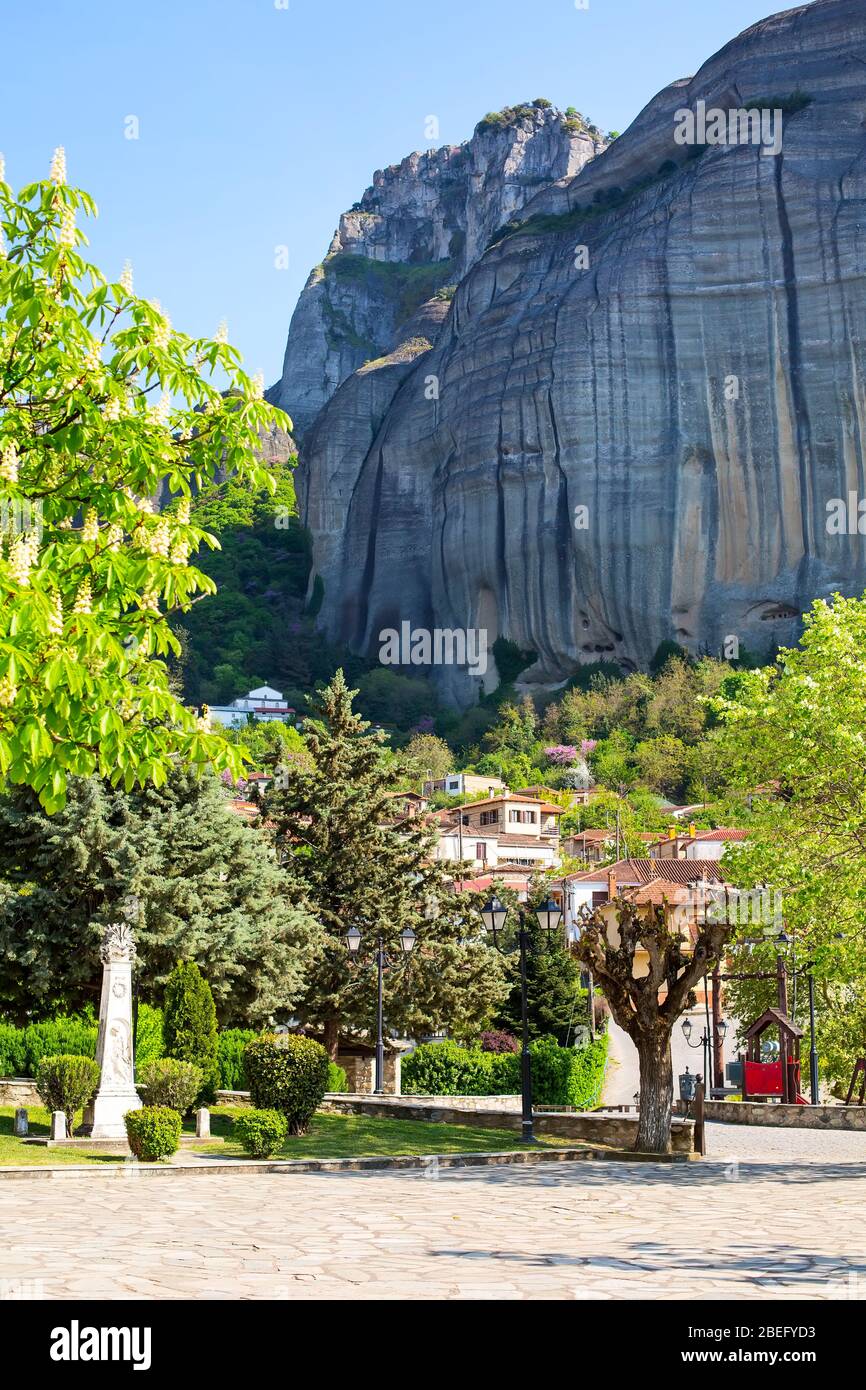 White houses of Kastraki village under the rocks of Meteora, Greece Stock Photo