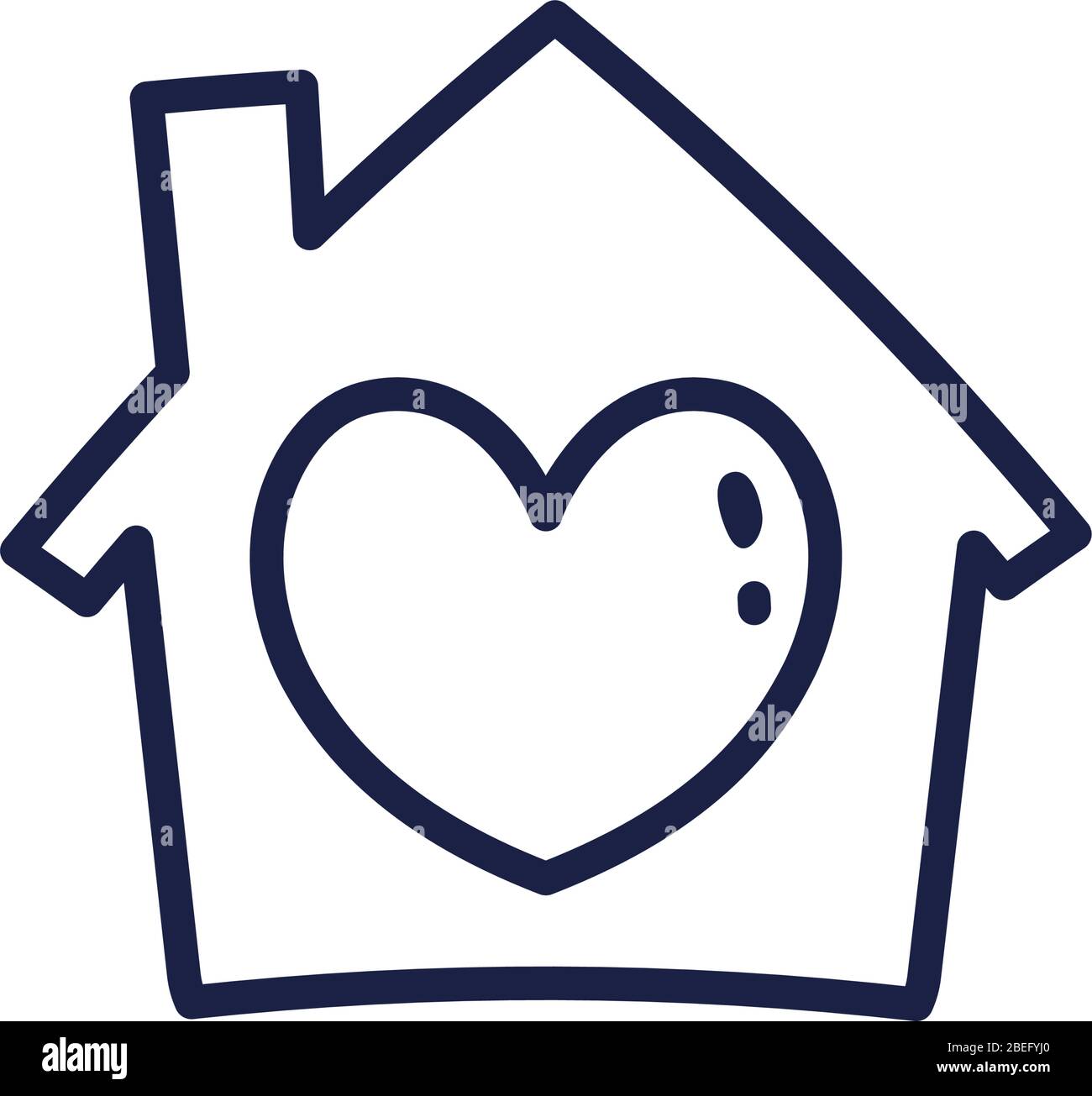 stay home concept, house with heart icon over white background, line ...