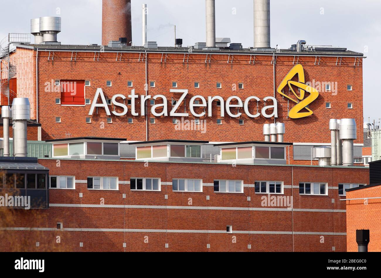 Sodertalje, Sweden - April 13, 2020: Extrior view of the multinational pharmaceutical and biopharmaceutical company AstraZeneca production plant locat Stock Photo