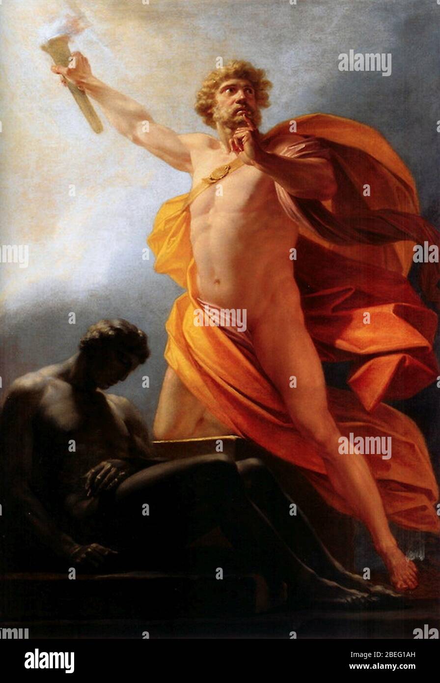 Heinrich fueger 1817 prometheus brings fire to mankind. Stock Photo