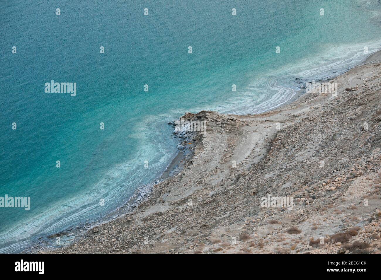 landscape of the Dead Sea, failures of the soil, illustrating an environmental catastrophe on the Dead Sea, Israel. Stock Photo
