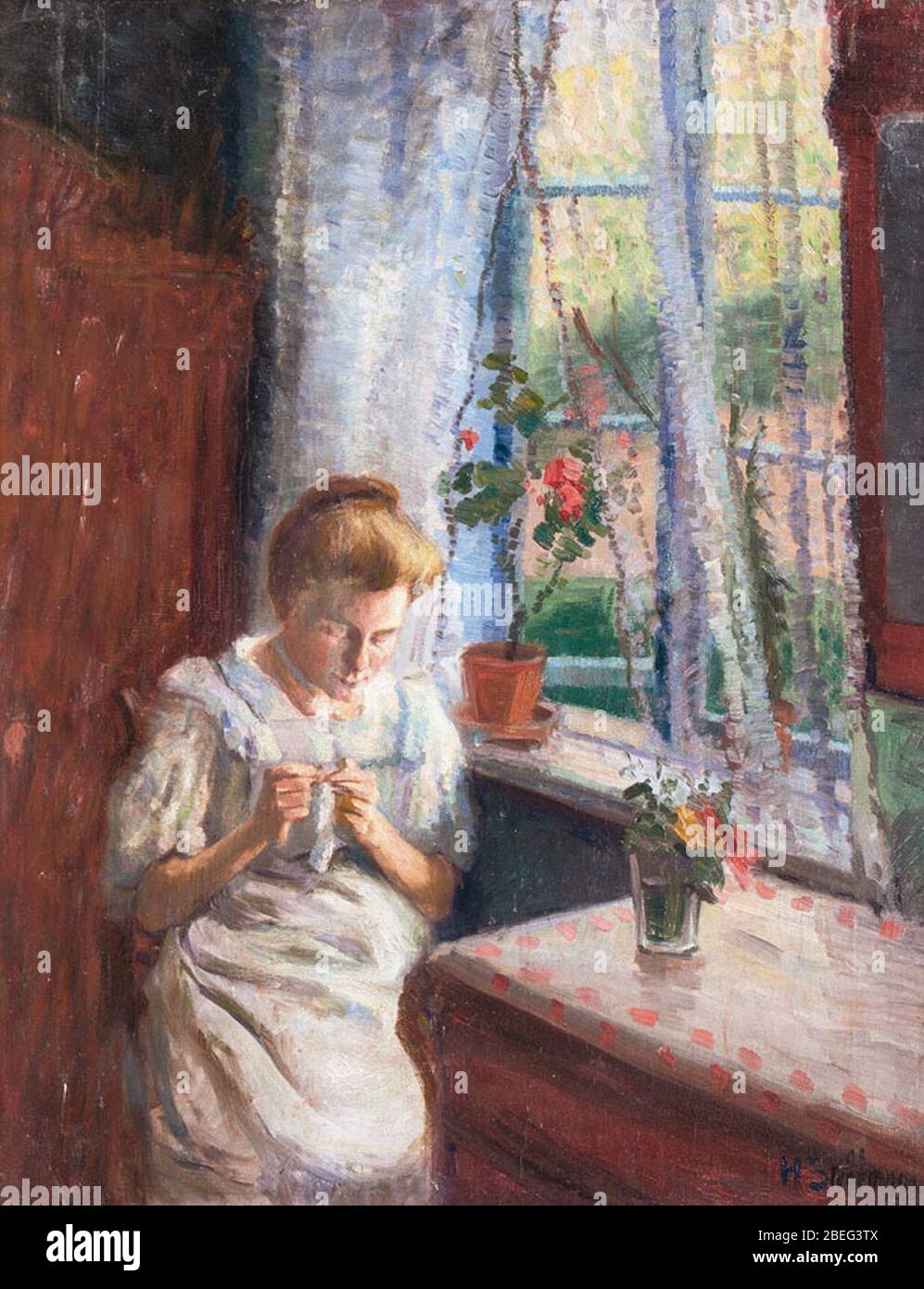 Heinrich Stegemann Mädchen am Fenster 1908 Stock Photo - Alamy