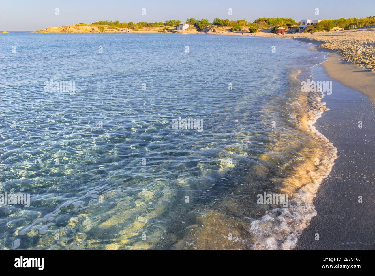 The most beautiful sandy beaches of Apulia: Marina di Pulsano (Italy).  The coast is characterized by a alternation of sandy coves and jagged cliffs. Stock Photo