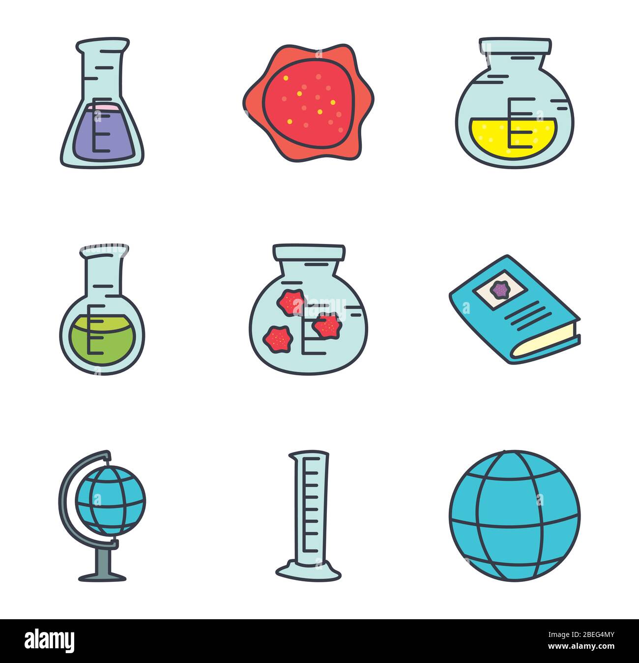 books and science icon set over white background, flat style, vector ...