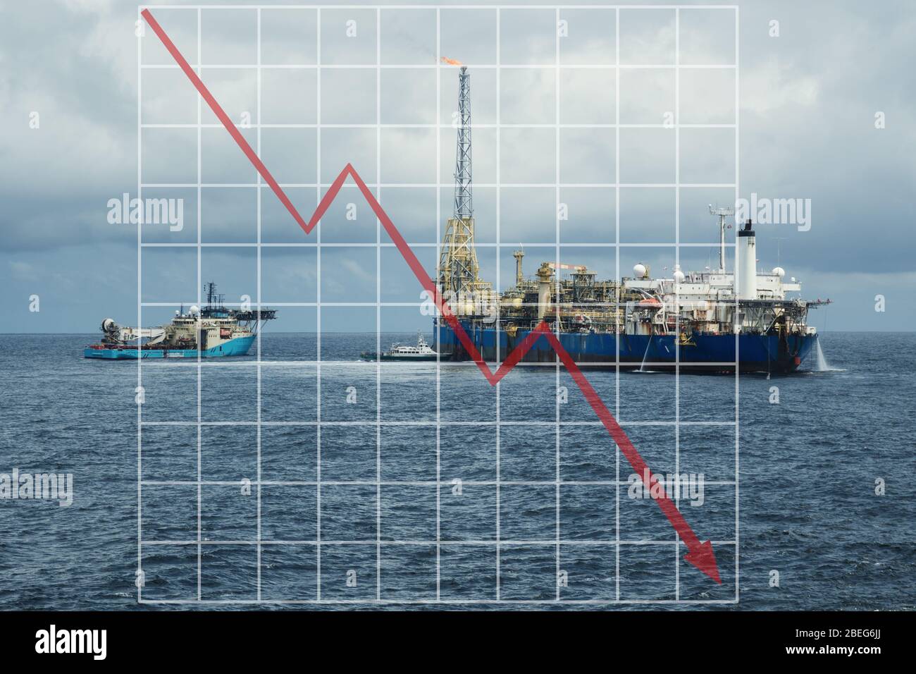 Concept of falling market in oil marine industry with with downward