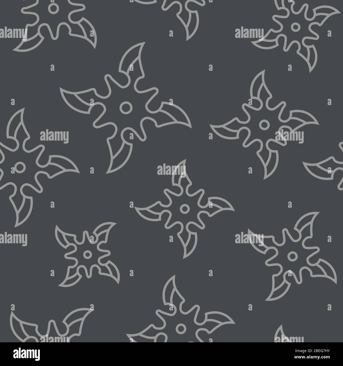Simple seamless pattern with contour shurikens on dark grey background Stock Vector