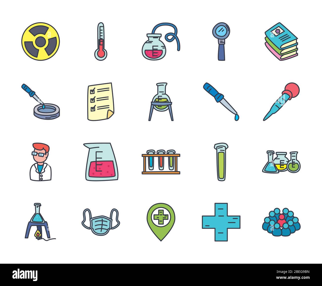 medicine and science icon set over white background, flat style, vector ...