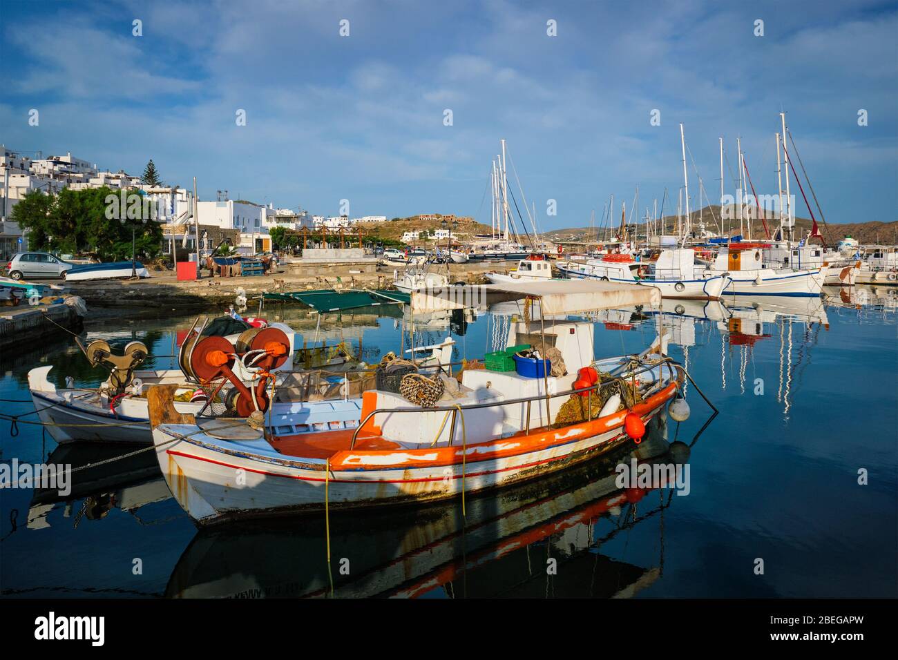 Fishing boats in port of Naousa. Paros lsland, Greece Stock Photo