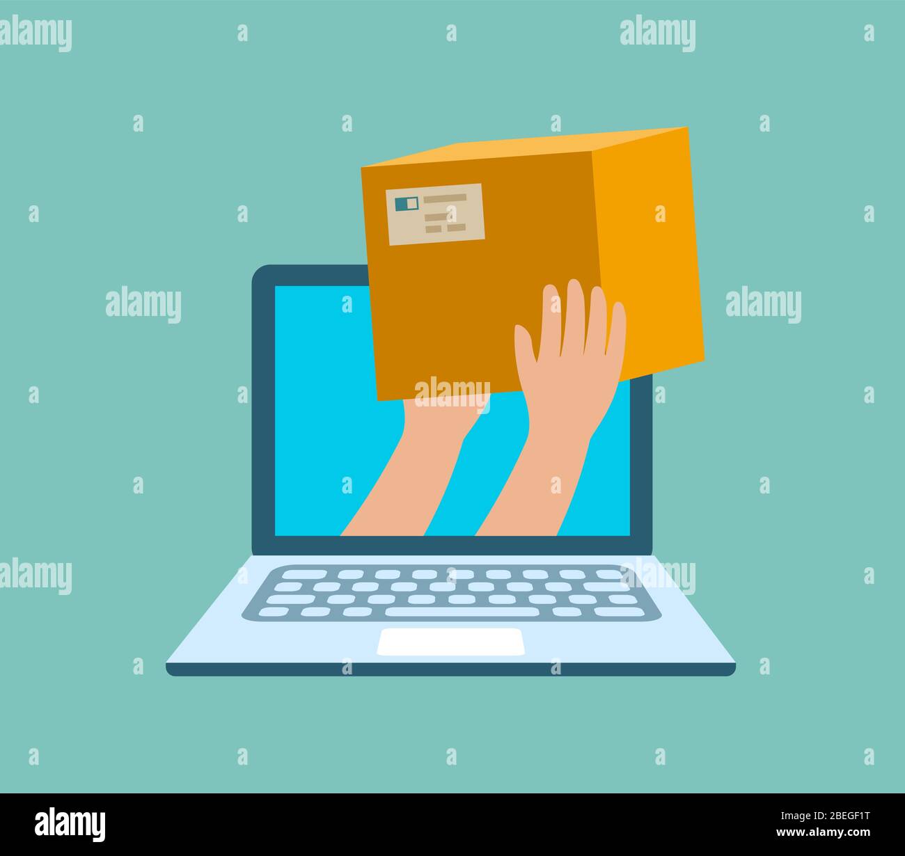 Delivery issued through web application on laptop. Business vector Stock Vector