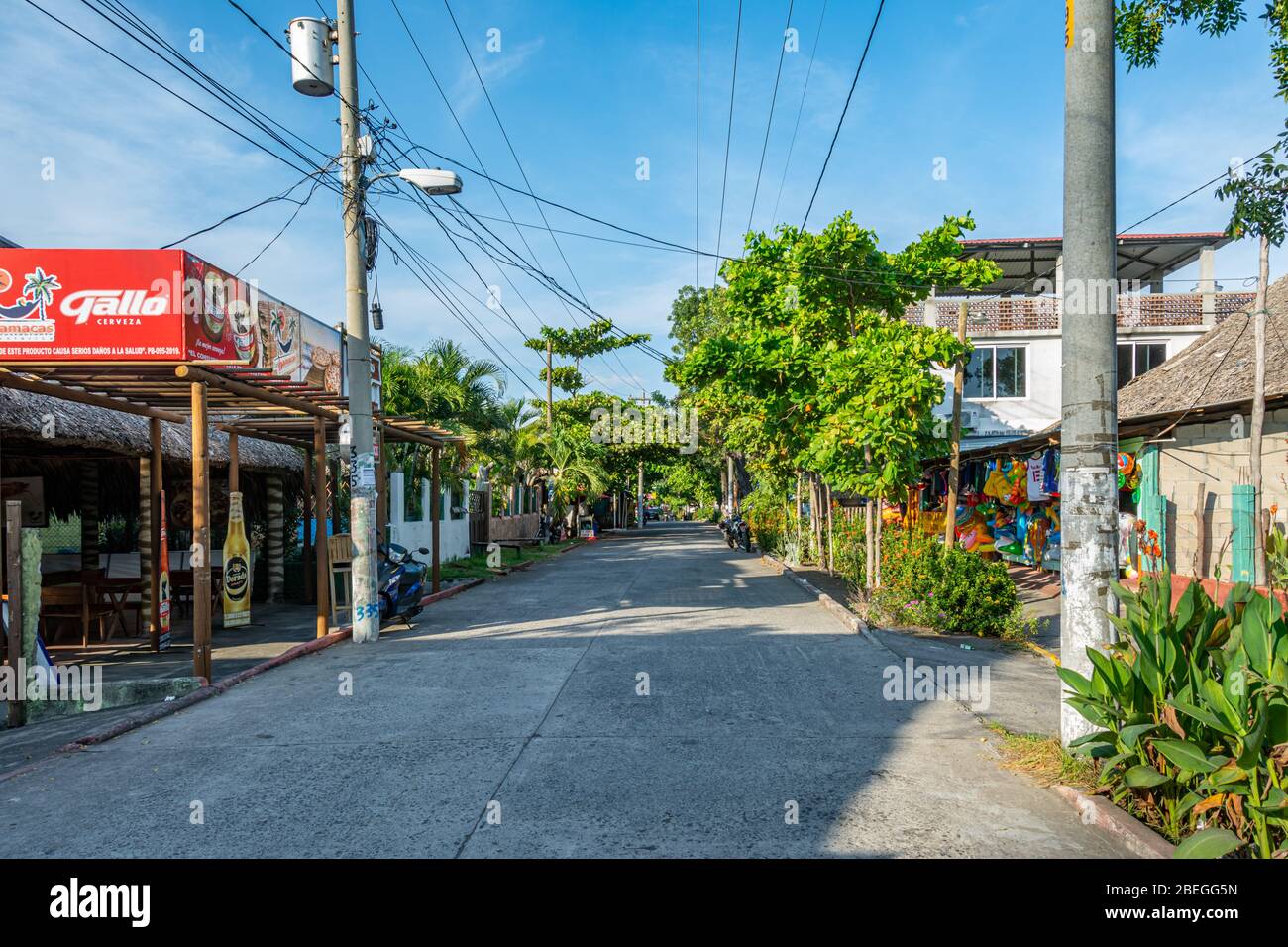 Early morning view of the main street in Monterrico Beach, Guatemala Stock Photo