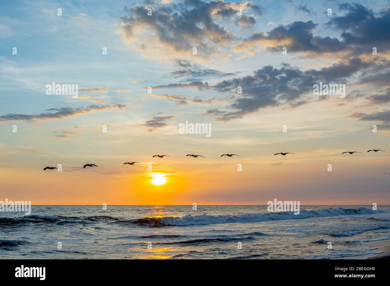 Sunset on the beach at Monterrico Beach, Guatemala Stock Photo