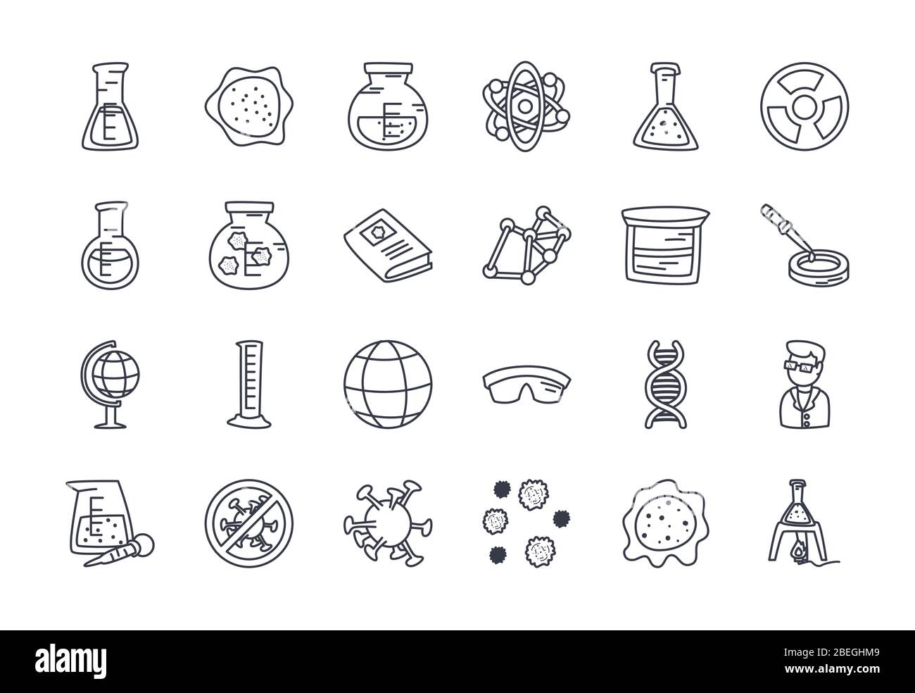 geography tool and science icon set over white background, line style ...