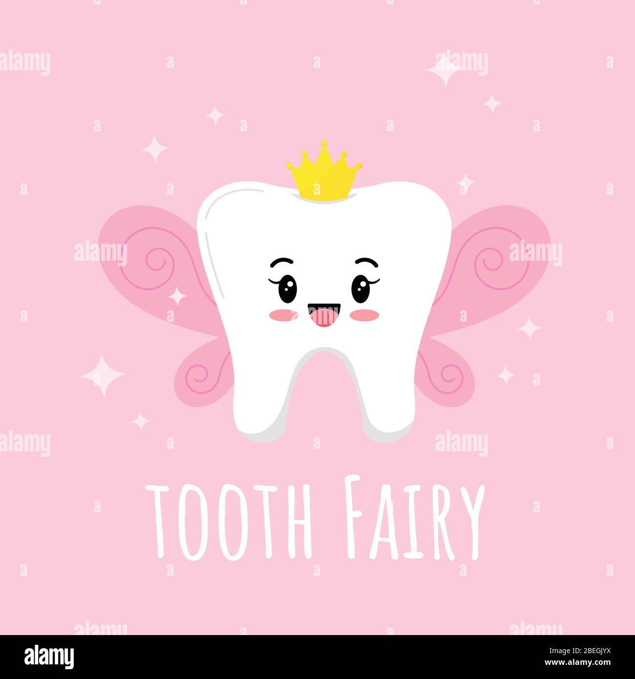 Cute Tooth Fairy with wings, gold crown and sparkles vector icon ...