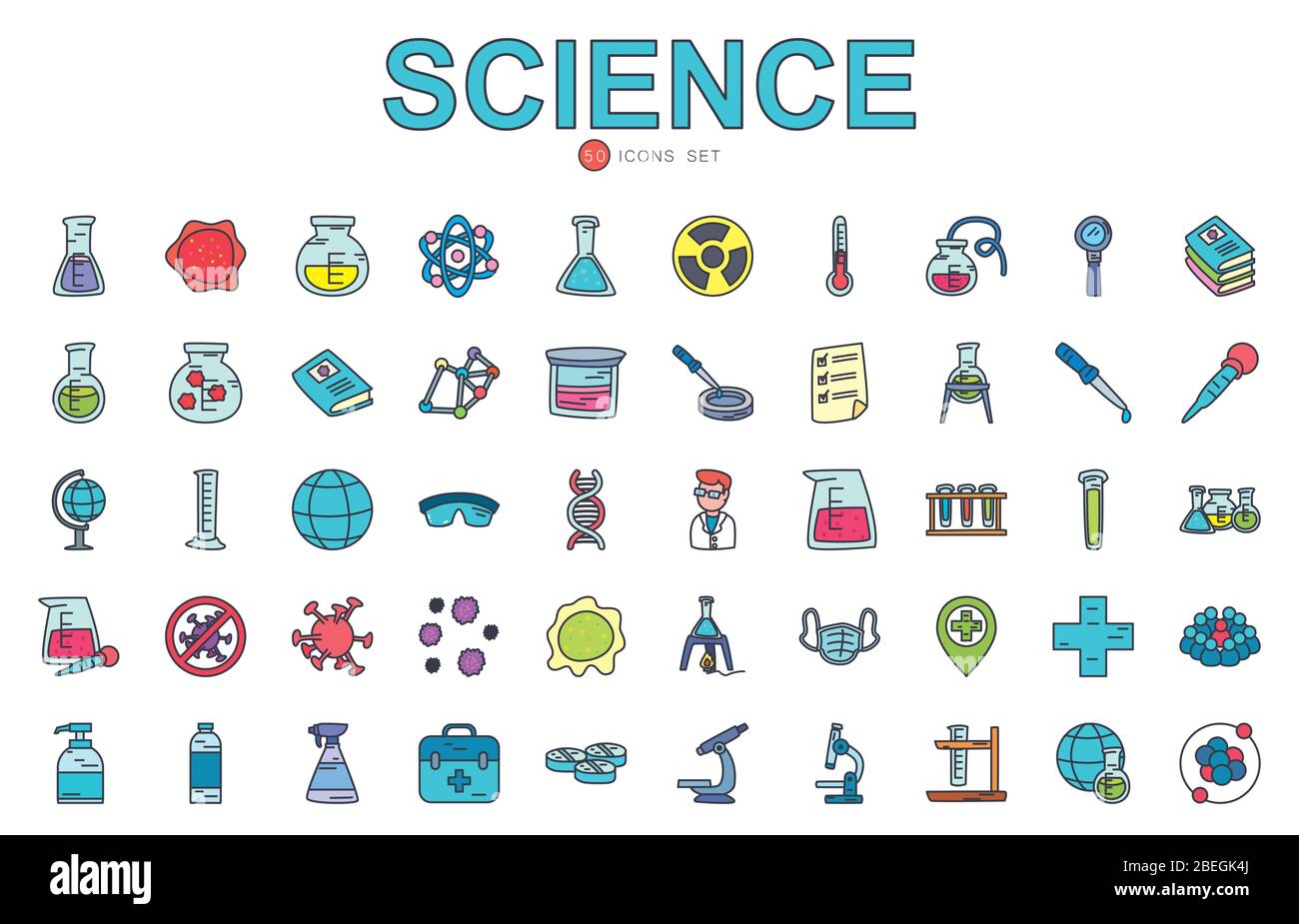 science icon set over white background, flat style, vector illustration ...