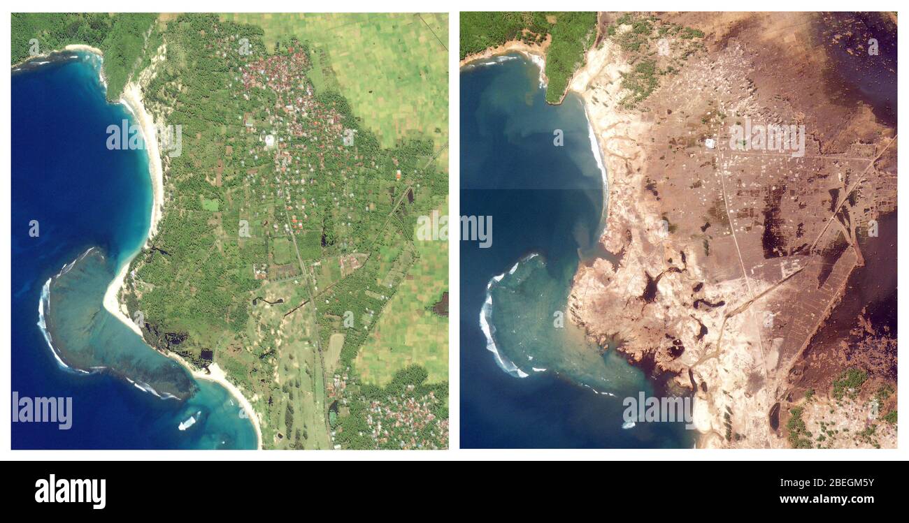 Aceh, Indonesia, Before and After 2004 Tsunami Stock Photo