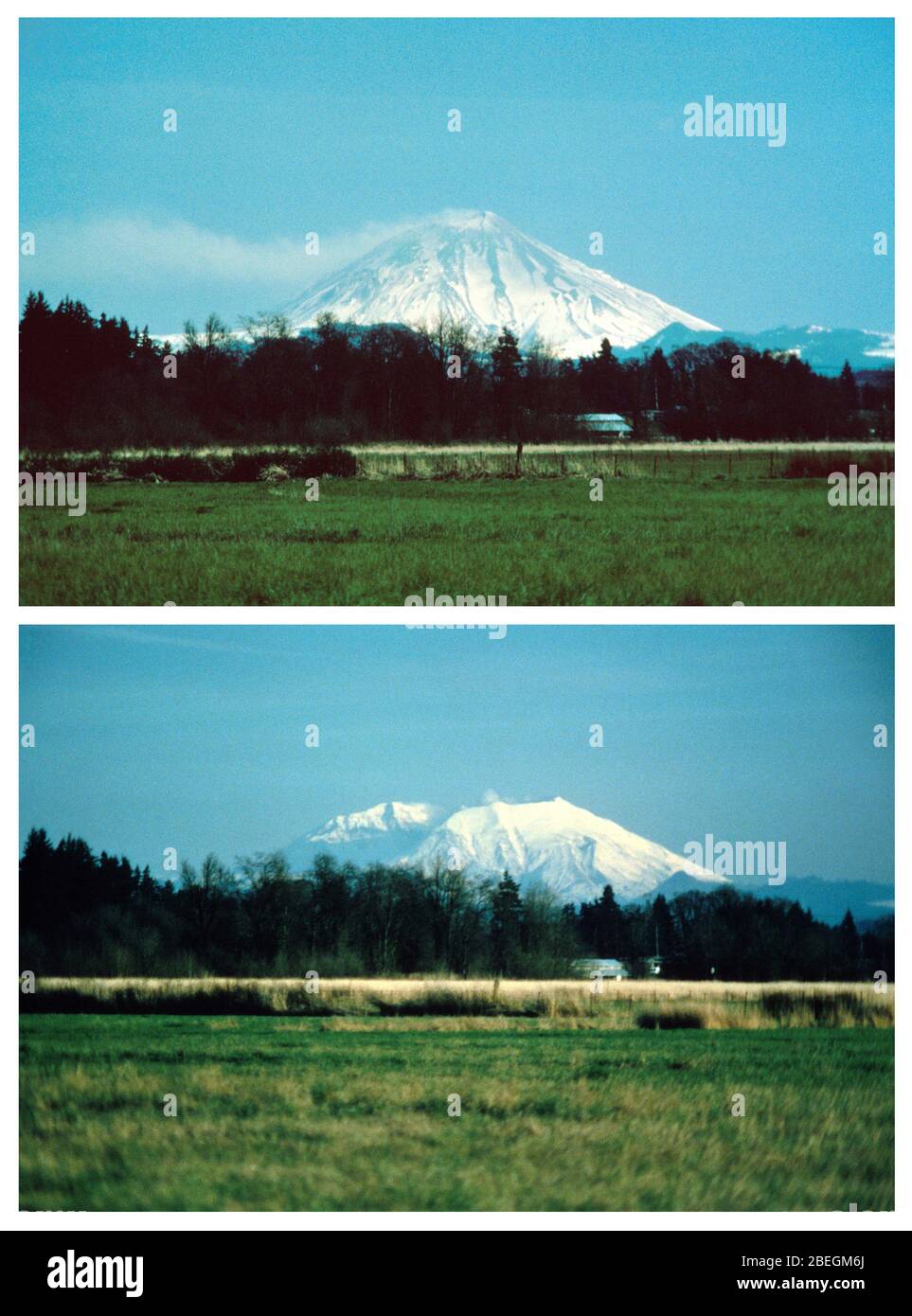 Mount St. Helens Before and After 1980 Eruption Stock Photo