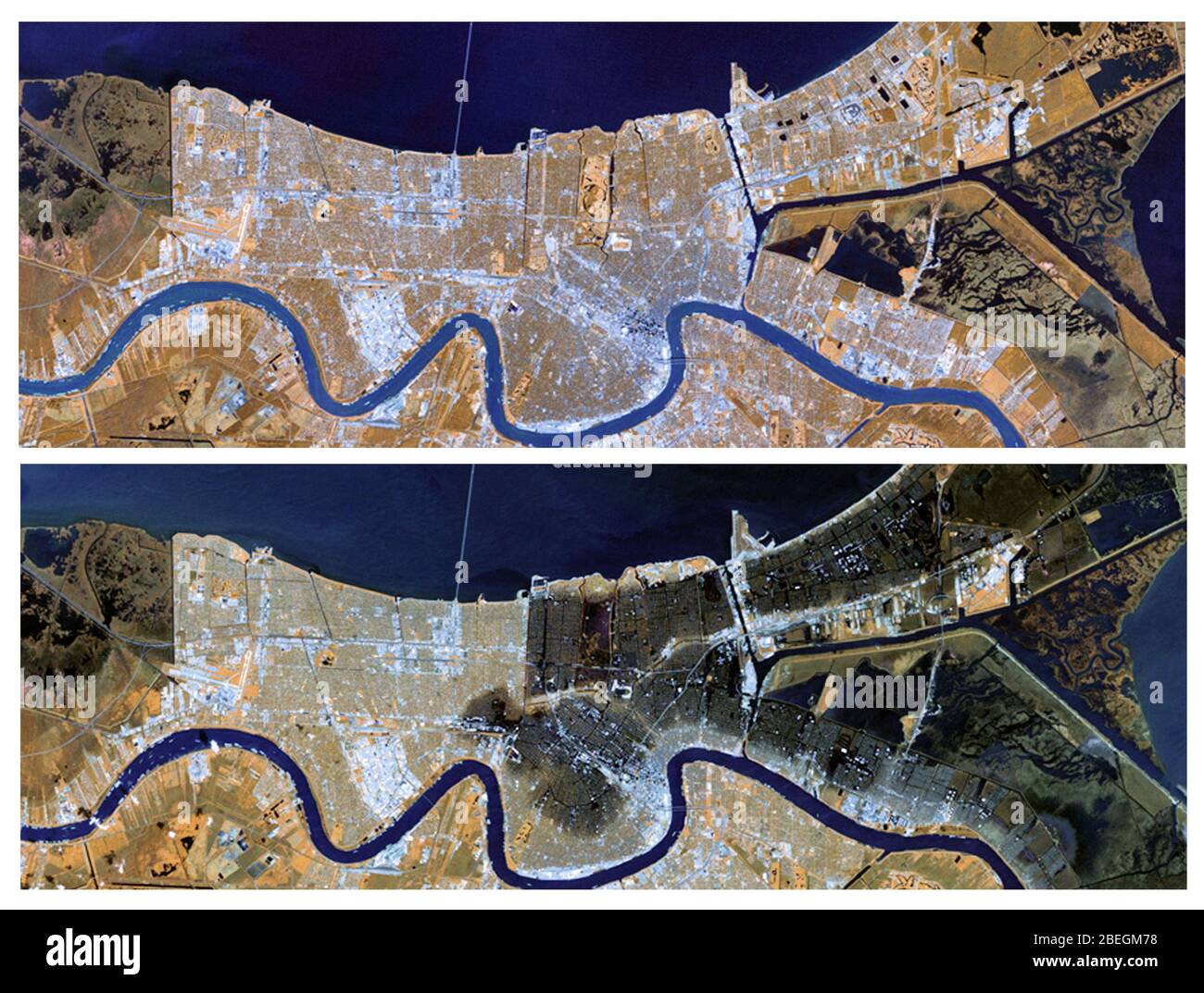 New Orleans Before and After Hurricane Katrina Stock Photo