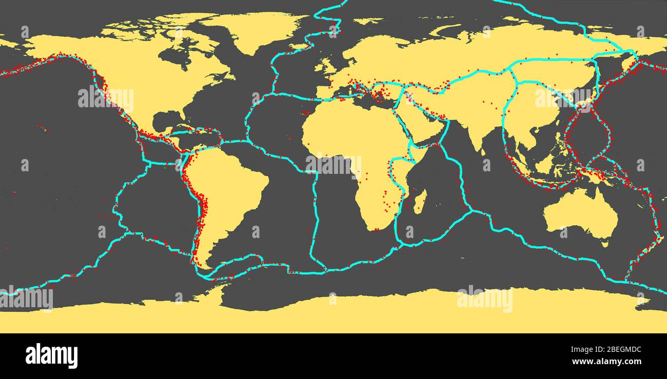 Earth's Tectonic Plates With Areas of Most Earthquakes Stock Photo