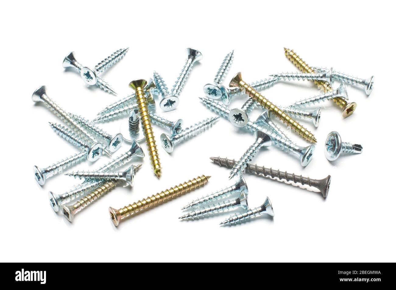 Various self tapping screws isolated on the white background Stock Photo