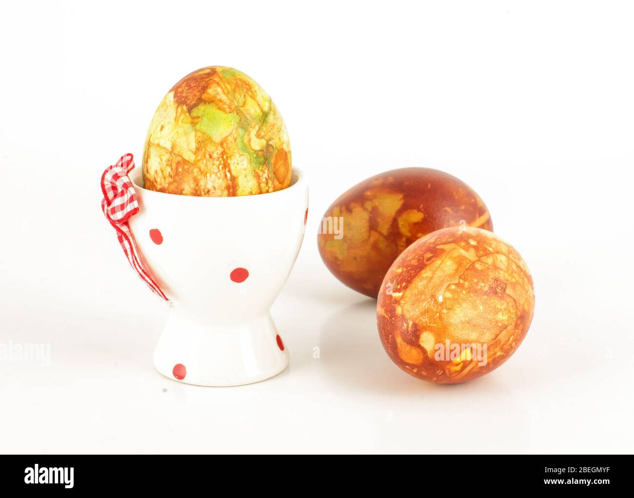 Three traditionally painted Easter eggs isolated on the white background Stock Photo