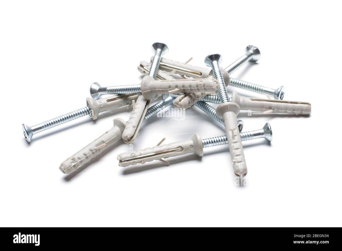 Self tapping screws close up isolated on the white background Stock Photo
